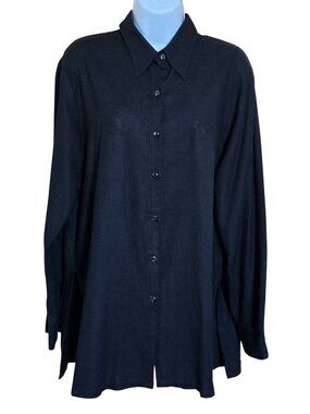 Black 100% Silk Button-Up Shirt Long Sleeve Relaxed Fit elegant old money glam